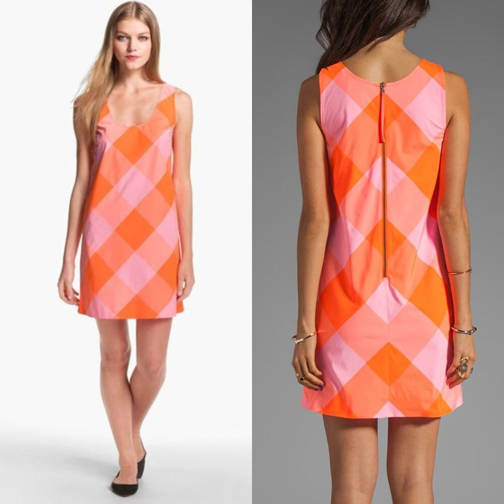 Marc by Marc Jacobs - Stacey Check Dress Shift | Size 8 | Shocking Orange Pink - Picture 6 of 11